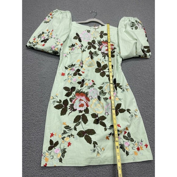 Anthropologie Let Me Be Mini Dress Green Long-Sleeve Embroidered Preppy Sz M NWT - Picture 8 of 15